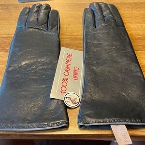 NWT Aris 100% Cashmere Lining Black Leather Gloves Size 6 1/2